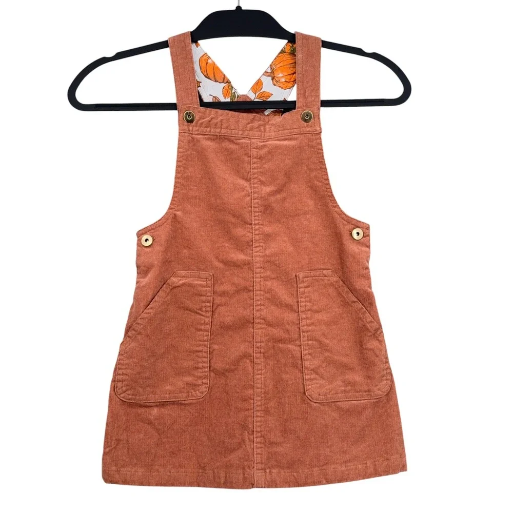 Cynthia Rowley Pinafore Jumper Dress Girls Size 5 Corduroy Rust Orange
